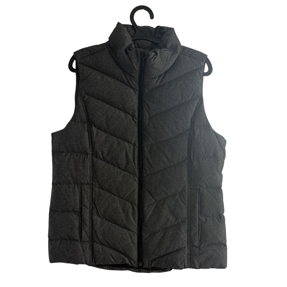 Lands End Womens Medium 10-12 Puffer Vest Quilted Gray Heather Down Blend Jacket